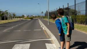 Children looking at road